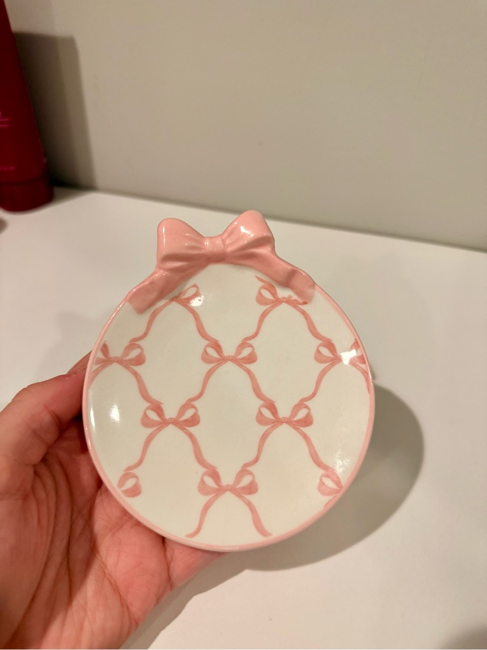 Market Square Ceramic Pink Bow Trinket Dish